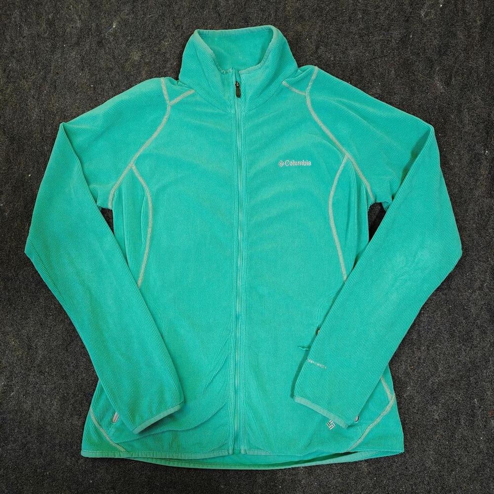Columbia Sportswear Womens Green Waffle Grid Full Zip Fleece Jacket AL6739
